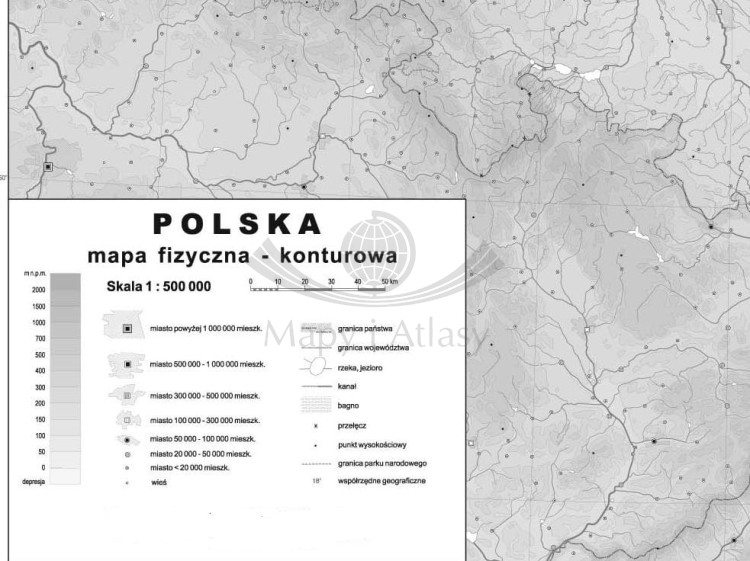 Polska mapa ścienna konturowa w formie naklejki. Producent: Piętka. Legenda