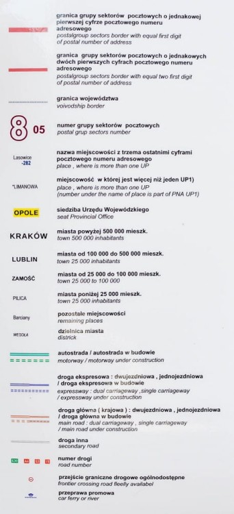 Polska mapa ścienna samochodowa z kodami pocztowymi w formie naklejki. Skala 1:500 000. Producent: Piętka. Fragment 6