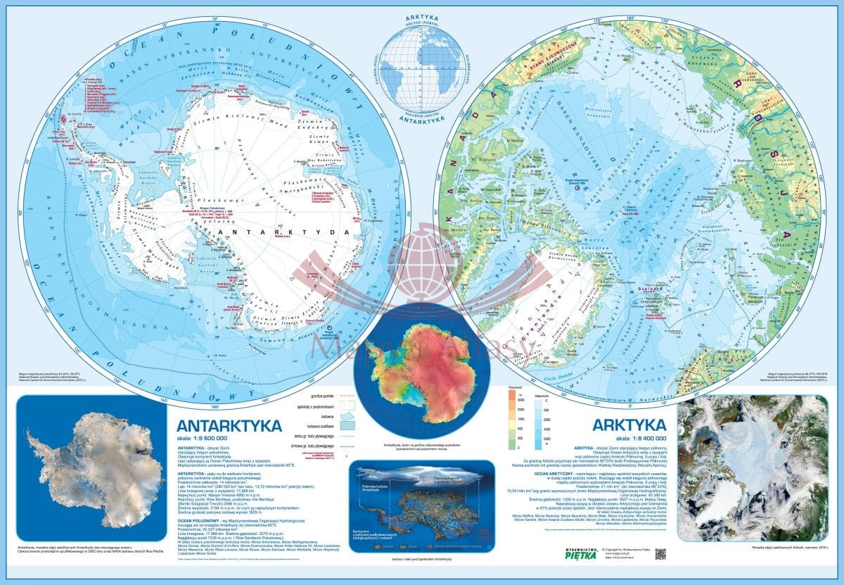 Antarktyka i Arktyka. Naklejka, mapa ścienna