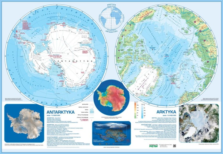 Antarktyka i Arktyka. Naklejka, mapa ścienna. Producent: Piętka. Cała mapa