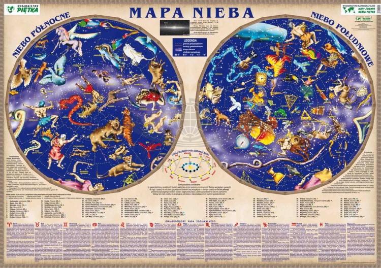 Niebo. Naklejka, mapa ścienna nieba. Gwiazdozbiory - kosmos. Producent: Piętka. Cała mapa