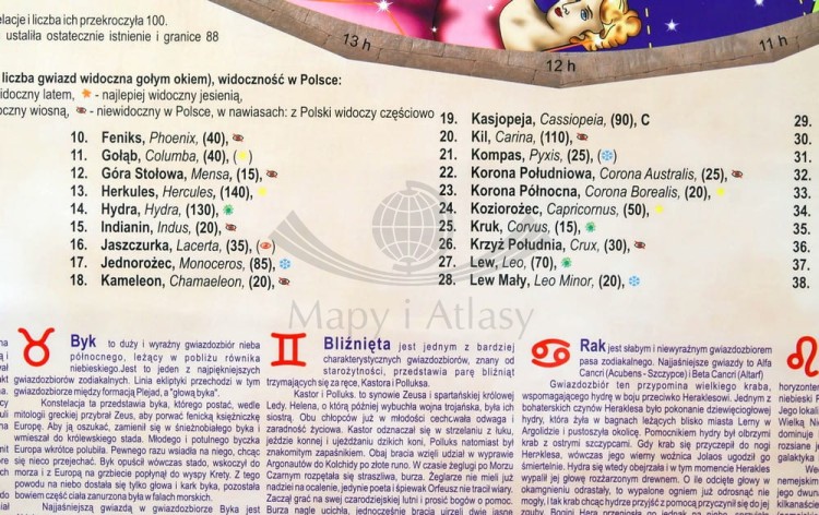 Niebo. Naklejka, mapa ścienna nieba. Gwiazdozbiory - kosmos. Producent: Piętka. Fragment 5