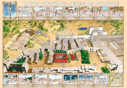 Droga Krzyżowa Jezusa na Golgotę w formie naklejki. Producent: Piętka. Cała mapa
