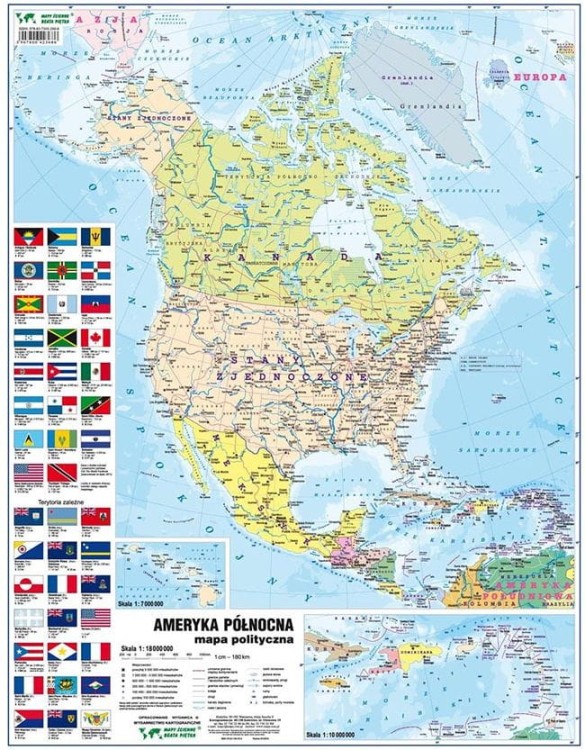 Ameryka Północna. Naklejka, mapa ścienna MIDI. Polityczna. Producent: Piętka. Cała mapa