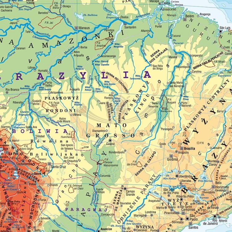 Ameryka Południowa. Naklejka, mapa ścienna MIDI. Fizyczna. Producent: Piętka. Fragment 1