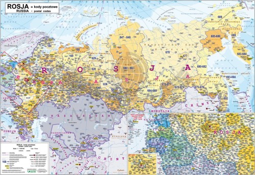 Rosja 1:7 300 000. Naklejka, mapa ścienna. Kody pocztowe. Producent: Piętka. Cała mapa