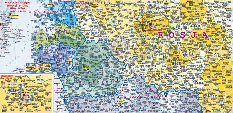 Rosja 1:7 300 000. Naklejka, mapa ścienna. Kody pocztowe. Producent: Piętka. Fragment 5