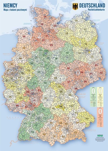 Niemcy 1:730 000. Naklejka, mapa ścienna kodowo-drogowa. Producent: Piętka. Cała mapa
