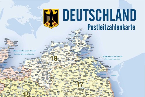 Niemcy 1:730 000. Naklejka, mapa ścienna kodowo-drogowa. Producent: Piętka. Fragment 1