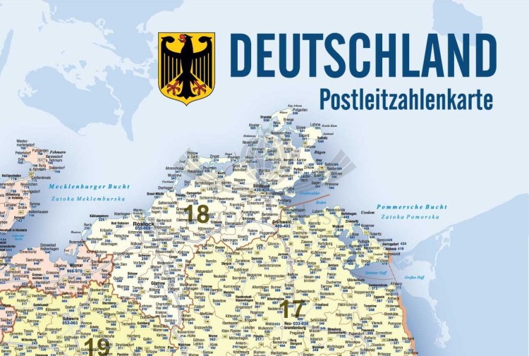 Niemcy 1:730 000. Naklejka, mapa ścienna kodowo-drogowa. Producent: Piętka. Fragment 1