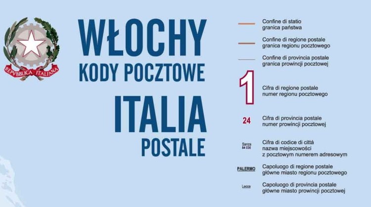 Włochy 1:1 500 000. Naklejka, mapa ścienna. Kody pocztowe. Producent: Piętka. Fragment 3