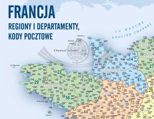 Francja 1:1 300 000. Naklejka, mapa ścienna. Kody pocztowe. Producent: Piętka. Fragment 1