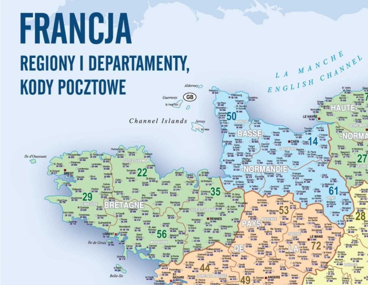 Francja 1:1 300 000. Naklejka, mapa ścienna. Kody pocztowe. Producent: Piętka. Fragment 1