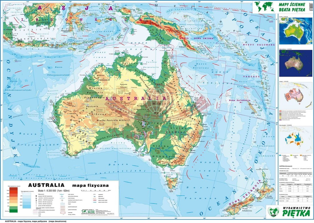 Australia 1:6 200 000. Naklejka, mapa ścienna fizyczna