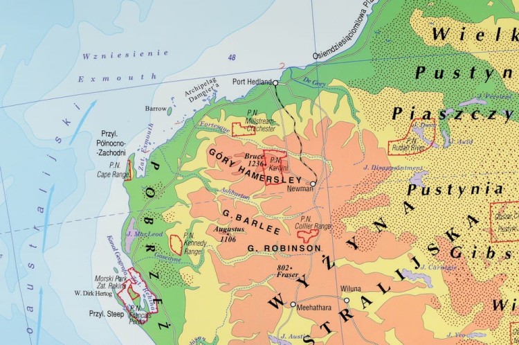 Australia 1:6 200 000. Naklejka, mapa ścienna. Fizyczna. Producent: Piętka. Fragment 2