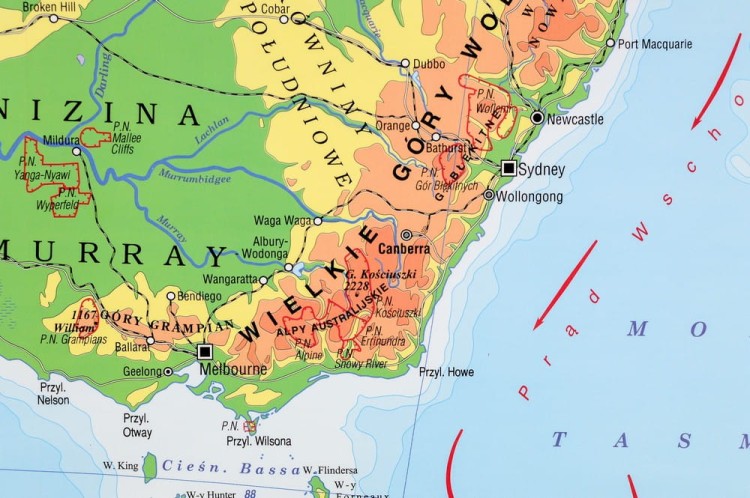 Australia 1:6 200 000. Naklejka, mapa ścienna. Fizyczna. Producent: Piętka. Fragment 5