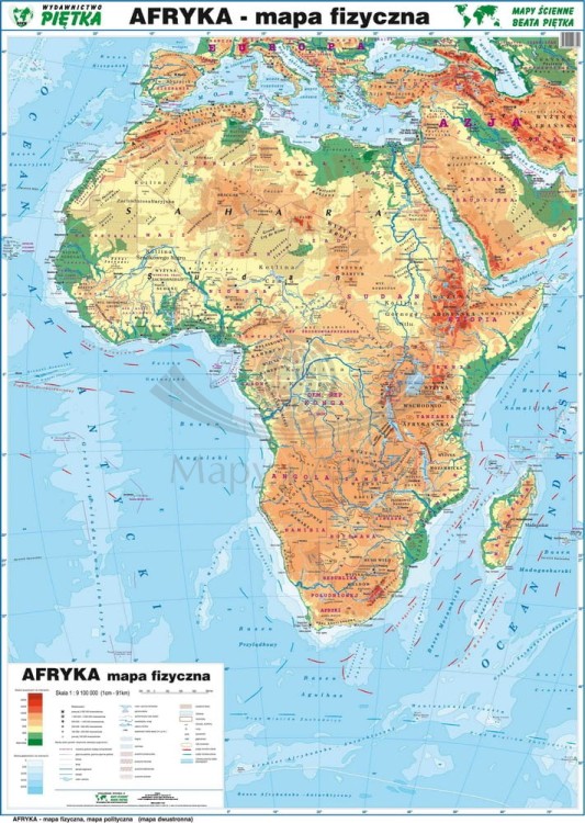Afryka 1:9 100 000. Naklejka, mapa ścienna. Fizyczna. Producent: Piętka. Cała mapa