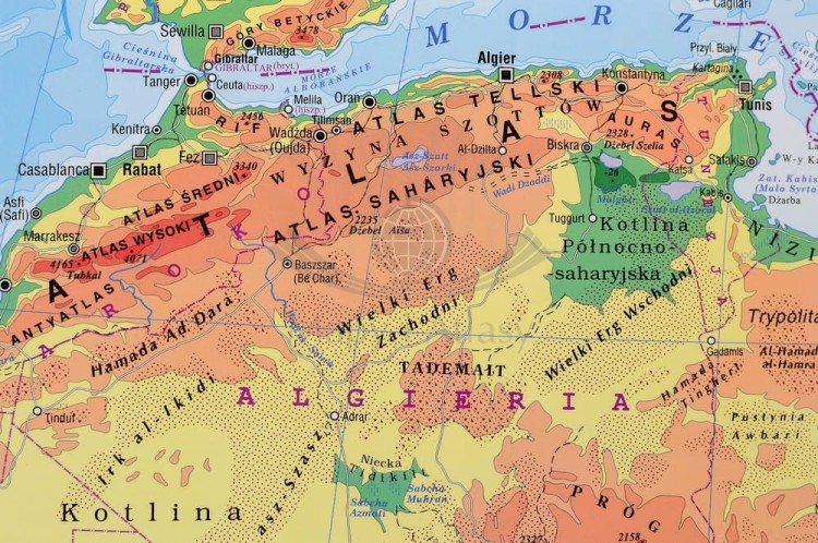 Afryka 1:9 100 000. Naklejka, mapa ścienna. Fizyczna. Producent: Piętka. Fragment 3