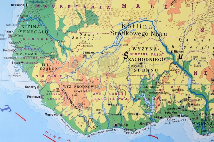 Afryka 1:9 100 000. Naklejka, mapa ścienna. Fizyczna. Producent: Piętka. Fragment 4