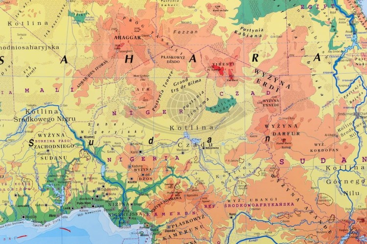 Afryka 1:9 100 000. Naklejka, mapa ścienna. Fizyczna. Producent: Piętka. Fragment 5