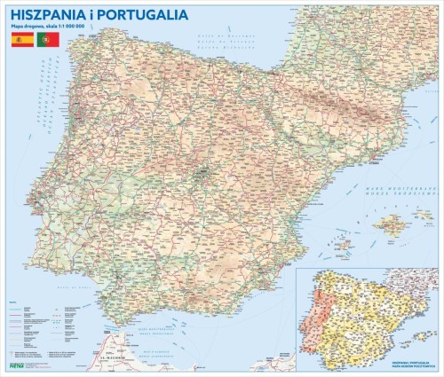 Hiszpania i Portugalia 1:1 000 000. Naklejka, mapa ścienna drogowa i kodowa. Producent: Piętka. Cała mapa