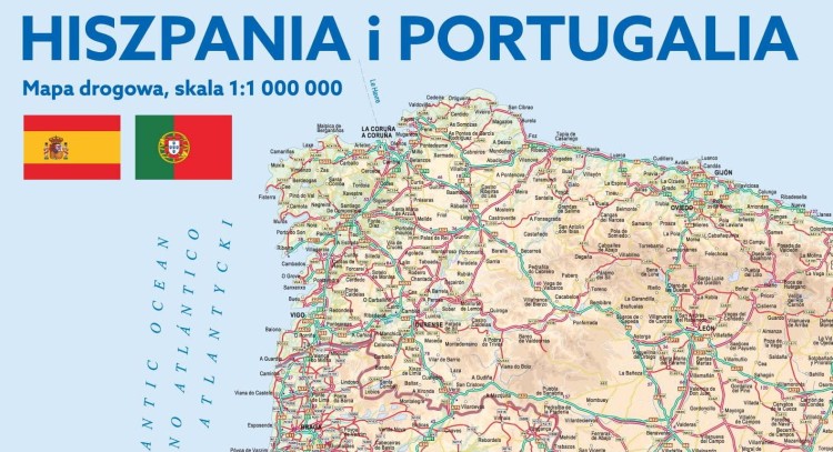 Hiszpania i Portugalia 1:1 000 000. Naklejka, mapa ścienna drogowa i kodowa. Producent: Piętka. Fragment 1