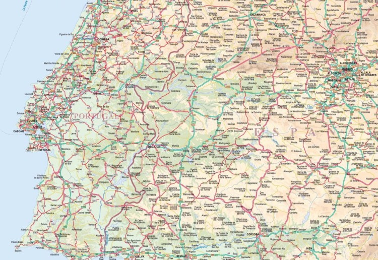 Hiszpania i Portugalia 1:1 000 000. Naklejka, mapa ścienna drogowa i kodowa. Fragment 3