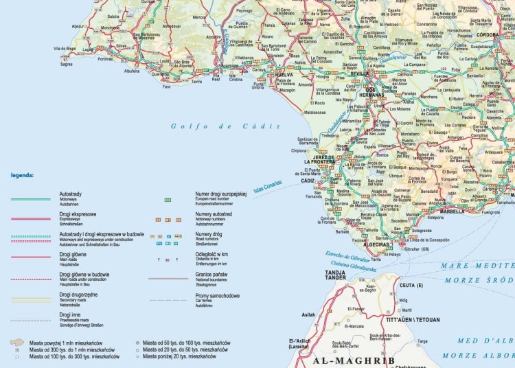 Hiszpania i Portugalia 1:1 000 000. Naklejka, mapa ścienna drogowa i kodowa. Producent: Piętka. Fragment 4