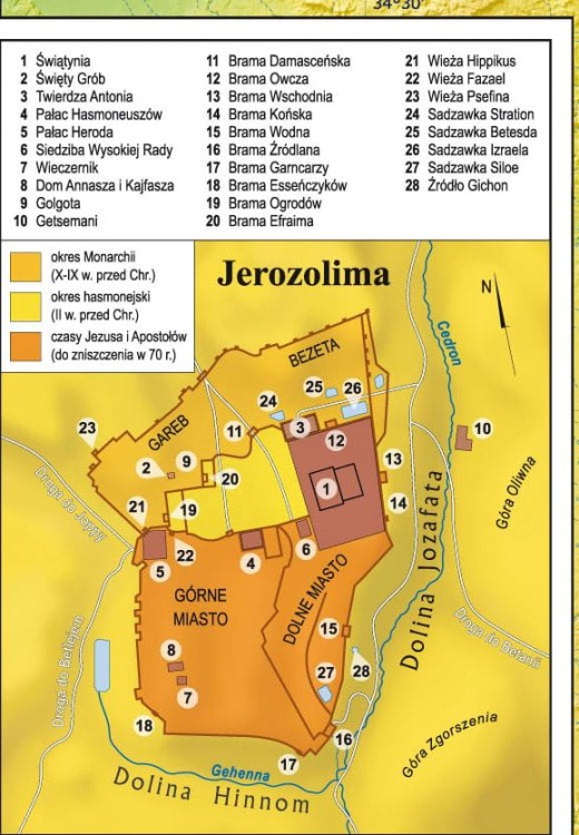 Ziemia Święta. Mapa ścienna wydawnictwa Piętka. Jerozolima