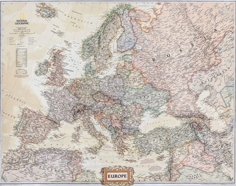 Europa 1:5 471 000. Arkusz, mapa ścienna ekskluzywna. Wydawnictwo: National Geographic