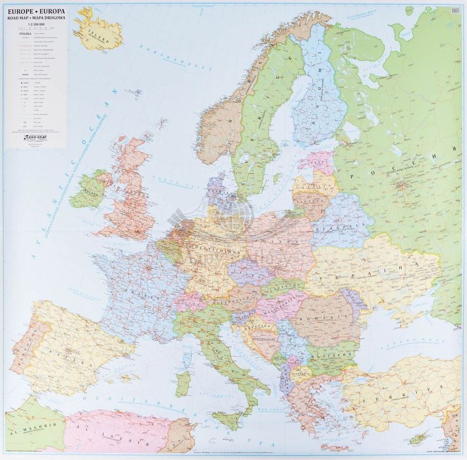 Europa 1:2 250 000. Arkusz, mapa ścienna drogowa (polityczna)
