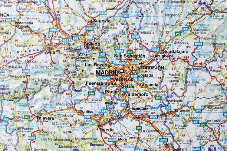 Europa Zachodnia. Arkusz, mapa ścienna drogowa. Niemcy, Dania, Szwajcaria, Beneluks, Francja, Wielka Brytania, Hiszpania, Portugalia. FB. Producent: Freytag&Berndt. Fragment 2