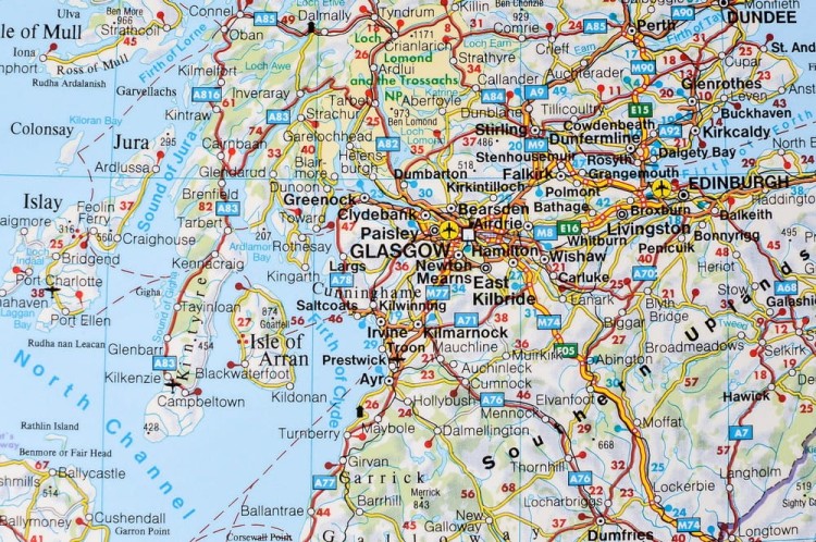 Europa Zachodnia. Arkusz, mapa ścienna drogowa. Niemcy, Dania, Szwajcaria, Beneluks, Francja, Wielka Brytania, Hiszpania, Portugalia. FB. Producent: Freytag&Berndt. Fragment 5