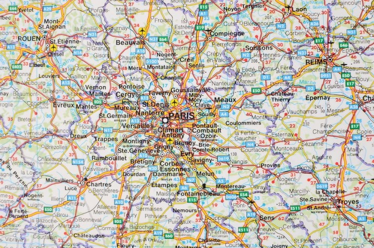 Europa Zachodnia. Arkusz, mapa ścienna drogowa. Niemcy, Dania, Szwajcaria, Beneluks, Francja, Wielka Brytania, Hiszpania, Portugalia. FB. Producent: Freytag&Berndt. Fragment 7