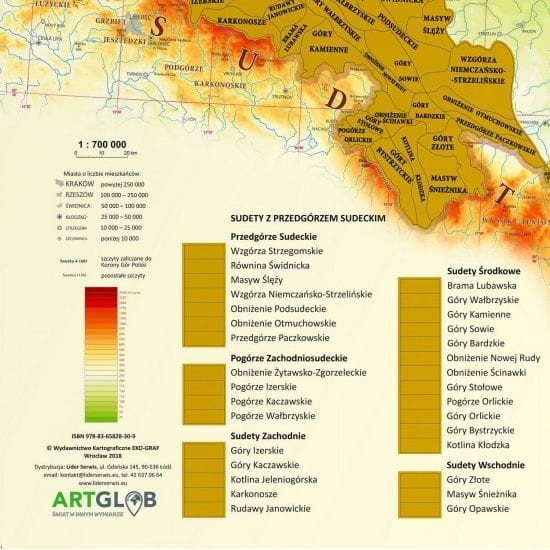 Polskie góry 1:700 000. Mapa zdrapka w ramie wydawnictwa ArtGlob. Fragment 1