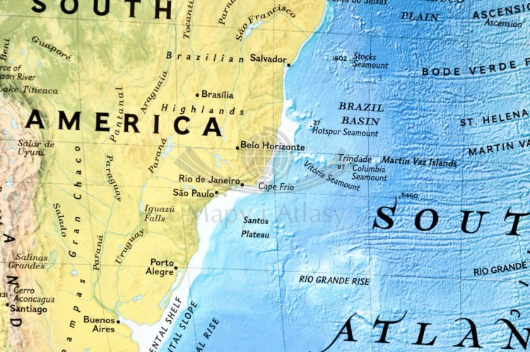 Świat 1:35 842 000. Arkusz, mapa ścienna fizyczna wydawnictwa National Geographic. Fragment 3