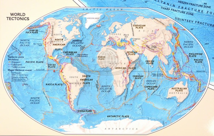 Świat 1:35 842 000. Arkusz, mapa ścienna fizyczna wydawnictwa National Geographic. Fragment 10