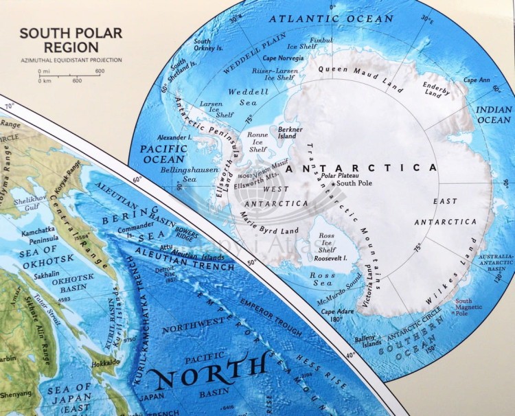 Świat 1:35 842 000. Arkusz, mapa ścienna fizyczna wydawnictwa National Geographic. Fragment 9