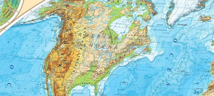 Świat 1:18 000 000. Arkusz, mapa ścienna fizyczna, ukształtowanie powierzchni. Producent: EkoGraf. Fragment 6