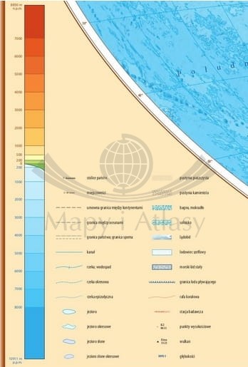 Świat 1:18 000 000. Arkusz, mapa ścienna fizyczna, ukształtowanie powierzchni. Producent: EkoGraf. Fragment 7