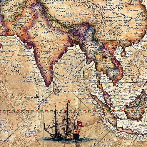 Świat 1:33 000 000. Arkusz, mapa ścienna stylizowana a'la pergamin. Producent: Ray&Co. Fragment 2