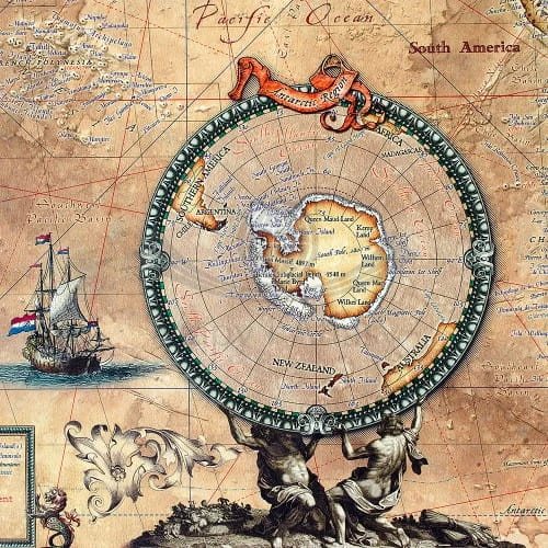 Świat 1:33 000 000. Arkusz, mapa ścienna stylizowana a'la pergamin. Producent: Ray&Co. Fragment 6