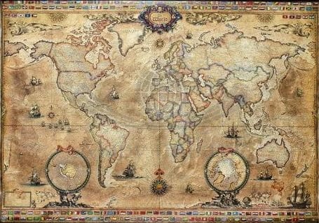 Świat 1:33 000 000. Arkusz, mapa ścienna stylizowana a'la pergamin. Producent: Ray&Co. Cała mapa