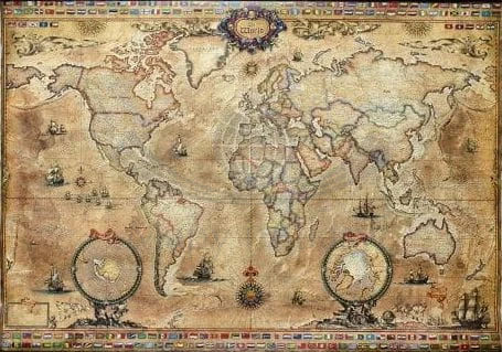 Świat 1:33 000 000. Arkusz, mapa ścienna stylizowana a'la pergamin. Producent: Ray&Co. Cała mapa