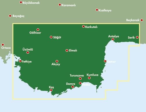 Turcja. Turecka Riwiera. Mapa samochodowo-turystyczna wydawnictwa Freytag & Berndt. Fragment