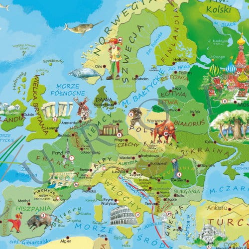 Świat Młodego Odkrywcy. Arkusz, mapa ścienna dla dzieci. Producent: ArtGlob. Fragment 3