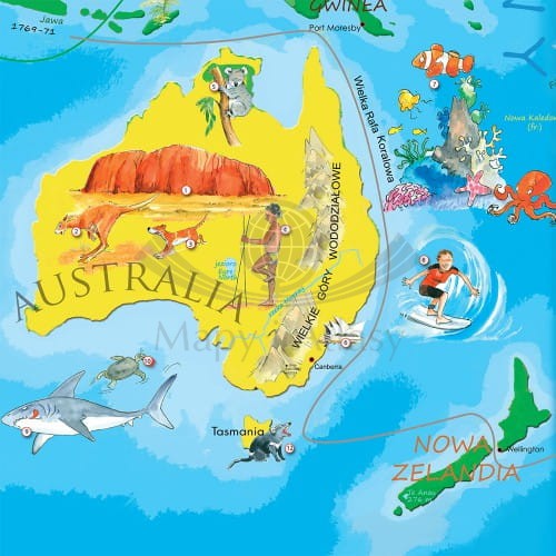 Świat Młodego Odkrywcy MIDI. Mapa ścienna dla dzieci. Producent: ArtGlob. Fragment 2