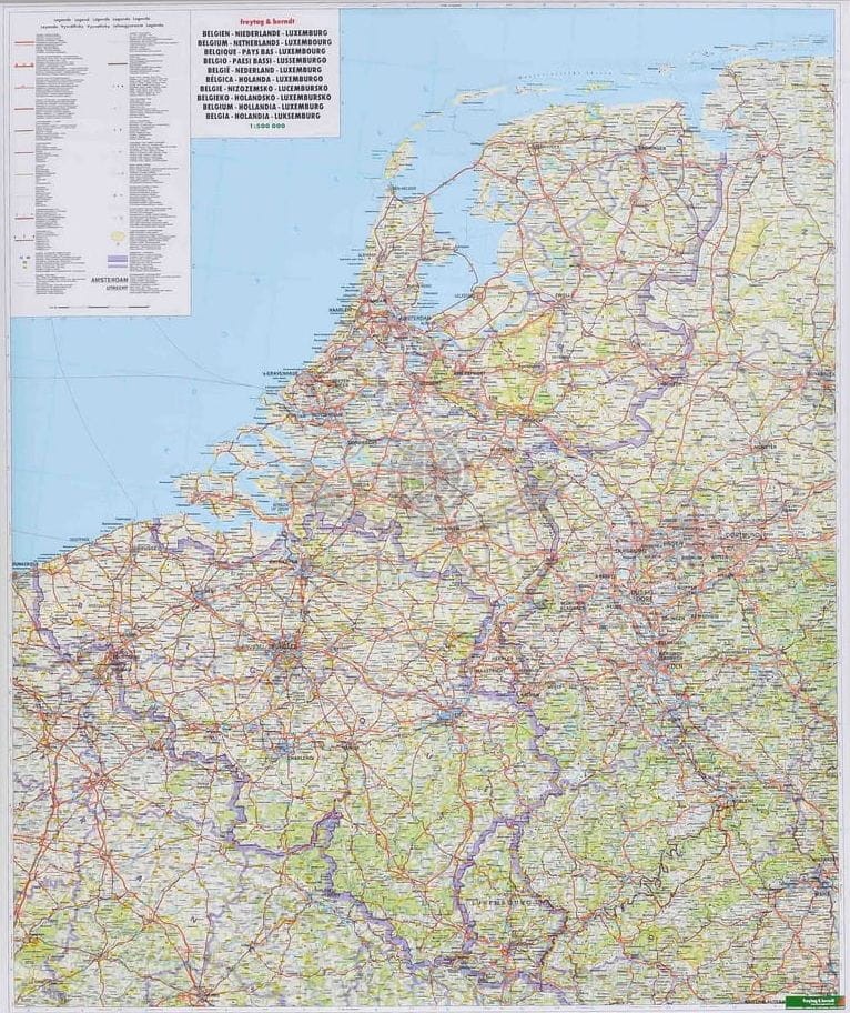 Benelux / Beneluks 1:500 000. Belgia, Holandia, Luksemburg. Arkusz, mapa ścienna drogowa. FB