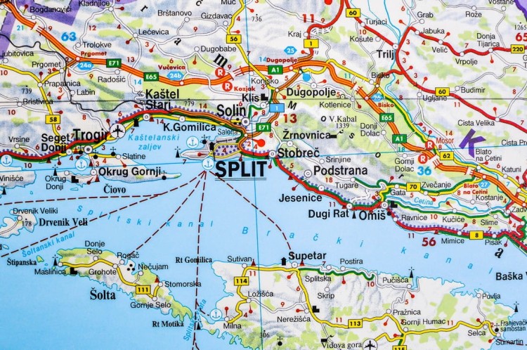 Chorwacja, Słowenia, Bośnia i Hercegowina 1:500 000. Arkusz, mapa ścienna fizyczno-drogowa. FB. Producent: Freytag&Berndt. Fragment 4