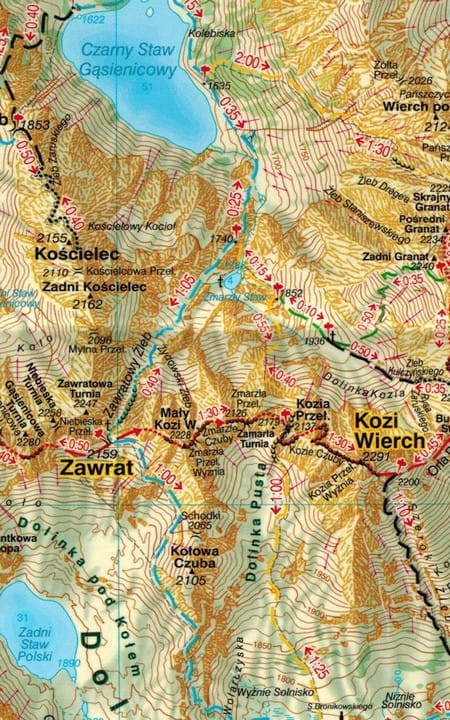 Polskie i Słowackie Tatry Wysokie i Zachodnie. Zestaw dwóch laminowanych map turystycznych wydawnictwa WiT. Mapa 1 - fragment